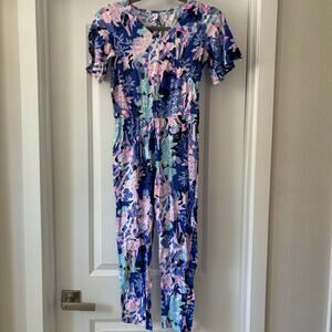 Lilly Pulitzer Girls Mini Maliah Jumpsuit Girrafic Park Size Large 8-10 Preppy